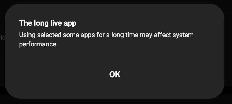 Galaxy Tab disclaimer when using the long live app.